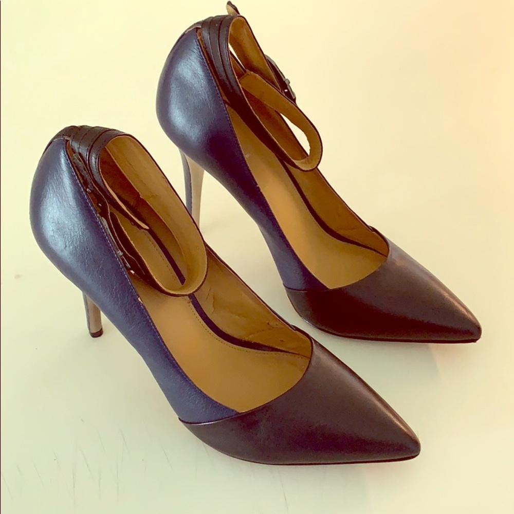COACH heels in black and blue leather.